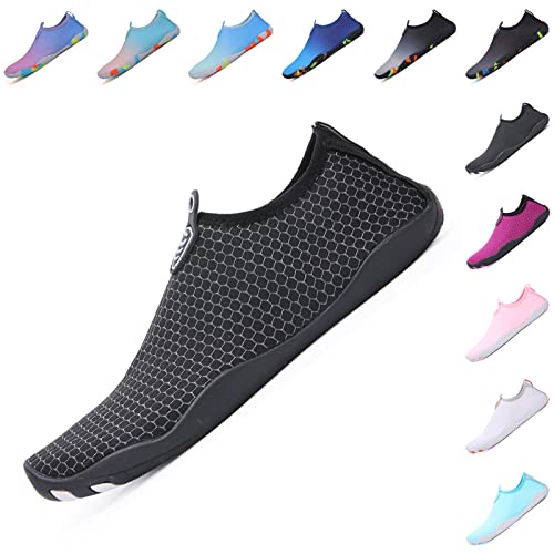 Baofular Badeschuhe Damen Herren Wasserschuhe Schwimmschuhe Sommer Strandschuhe Schnell Trocknend Aquaschuhe Surfschuhe für Meer Schwarz Silber 35 EU von Baofular