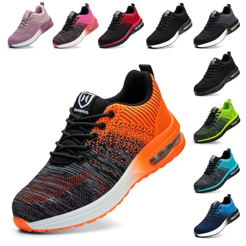 Baofular Arbeitsschuhe Herren Sicherheitsschuhe Damen Leicht Sportlich Stahlkappenschuhe rutschfest Atmungsaktiv Orange 37 EU 235 von Baofular