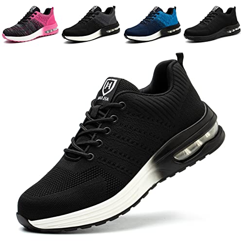 Baofular Arbeitsschuhe Herren Sicherheitsschuhe Damen Leicht Sportlich Stahlkappenschuhe rutschfest Atmungsaktiv Schwarz Weiss 40 EU 250 von Baofular