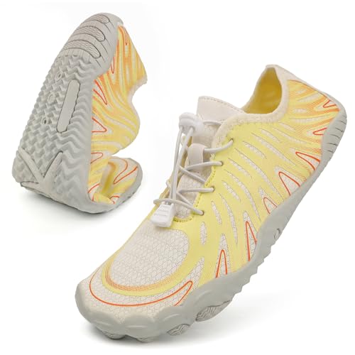 Baofular Badeschuhe Damen Barfußschuhe Herren Barfuss Wasserschuhe Schwimmschuhe Aquaschuhe Sommer Schnell Trocknend Strandschuhe für Surfen Tauchen Hellgelb 40 EU von Baofular