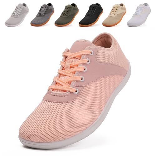 Baofular Barfußschuhe Herren Damen Breite Barfussschuhe Sommer Atmungsaktive Sneaker Bequeme Walkingschuhe Fitnessschuhe für Gym Rosa 37 EU von Baofular