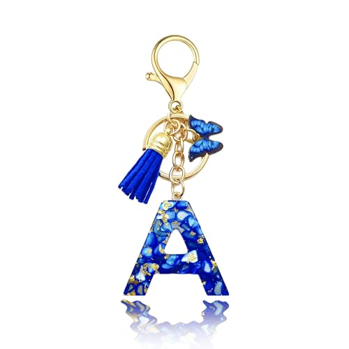 Baofuwan Schlüsselanhänger mädchen Frauen Buchstabe Schlüsselanhänger key chain mit Anfangsbuchstaben Schmetterling Quaste Rosa Blau Golden für Geldbeutel Handtaschen Schultasche von Baofuwan