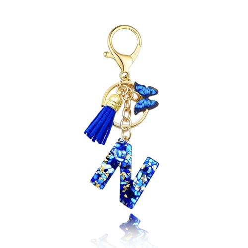 Baofuwan Schlüsselanhänger mädchen Frauen Buchstabe Schlüsselanhänger key chain mit Anfangsbuchstaben Schmetterling Quaste Rosa Blau Golden für Geldbeutel Handtaschen Schultasche von Baofuwan