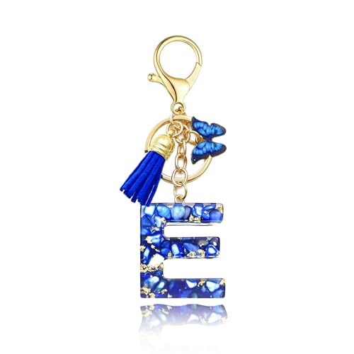 Baofuwan Schlüsselanhänger mädchen Frauen Buchstabe Schlüsselanhänger key chain mit Anfangsbuchstaben Schmetterling Quaste Rosa Blau Golden für Geldbeutel Handtaschen Schultasche von Baofuwan
