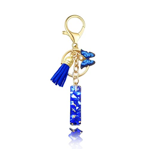 Baofuwan Schlüsselanhänger mädchen Frauen Buchstabe Schlüsselanhänger key chain mit Anfangsbuchstaben Schmetterling Quaste Rosa Blau Golden für Geldbeutel Handtaschen Schultasche von Baofuwan