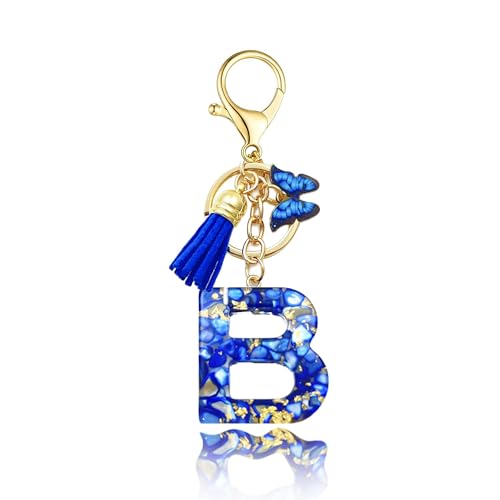 Baofuwan Schlüsselanhänger mädchen Frauen Buchstabe Schlüsselanhänger key chain mit Anfangsbuchstaben Schmetterling Quaste Rosa Blau Golden für Geldbeutel Handtaschen Schultasche von Baofuwan