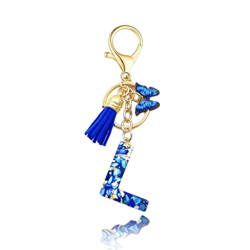 Baofuwan Schlüsselanhänger mädchen Frauen Buchstabe Schlüsselanhänger key chain mit Anfangsbuchstaben Schmetterling Quaste Rosa Blau Golden für Geldbeutel Handtaschen Schultasche von Baofuwan