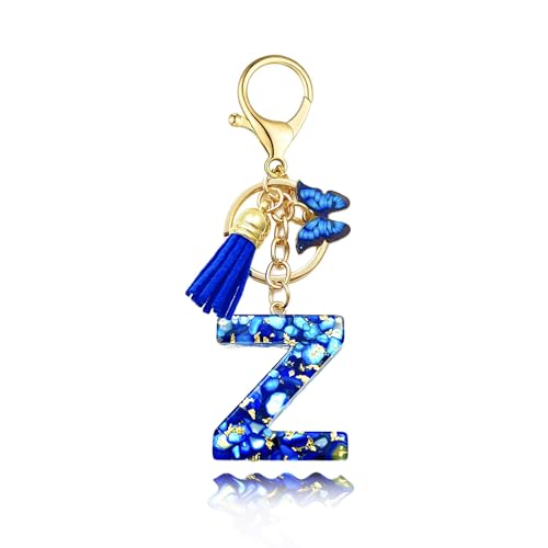 Baofuwan Schlüsselanhänger mädchen Frauen Buchstabe Schlüsselanhänger key chain mit Anfangsbuchstaben Schmetterling Quaste Rosa Blau Golden für Geldbeutel Handtaschen Schultasche von Baofuwan