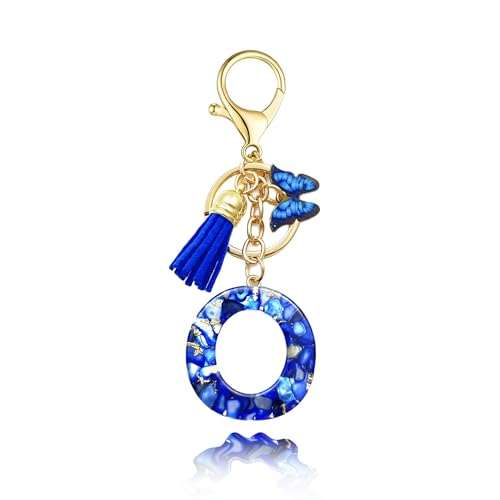 Baofuwan Schlüsselanhänger mädchen Frauen Buchstabe Schlüsselanhänger key chain mit Anfangsbuchstaben Schmetterling Quaste Rosa Blau Golden für Geldbeutel Handtaschen Schultasche von Baofuwan