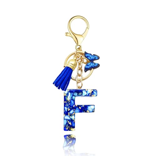 Baofuwan Schlüsselanhänger mädchen Frauen Buchstabe Schlüsselanhänger key chain mit Anfangsbuchstaben Schmetterling Quaste Rosa Blau Golden für Geldbeutel Handtaschen Schultasche von Baofuwan