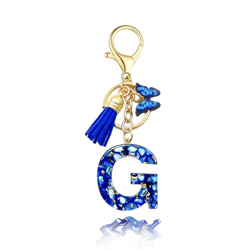 Baofuwan Schlüsselanhänger mädchen Frauen Buchstabe Schlüsselanhänger key chain mit Anfangsbuchstaben Schmetterling Quaste Rosa Blau Golden für Geldbeutel Handtaschen Schultasche von Baofuwan