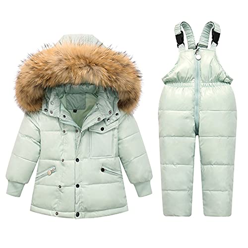 Baogaier 2 Stück Skianzug Set Kinder Schneeanzug Mädchen Jungen Daunenjacke Kapuze + Schneehose Winter Wasserdicht Skijacke Skihose Outfits Leicht Outdoor Bekleidungsset Kleinkinder 3-5 Jahre Grün von Baogaier