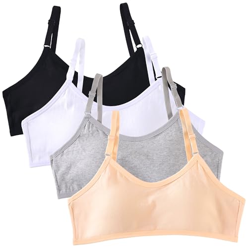 Baogaier 4er-Pack Mädchen Sport BHS Teens Unterwäsche mit Fest Gepolsterte und Verstellbarem Schultergurt Bralette Top Bustier Kinder für 10-16 Jahre, 4 Farbe von Baogaier