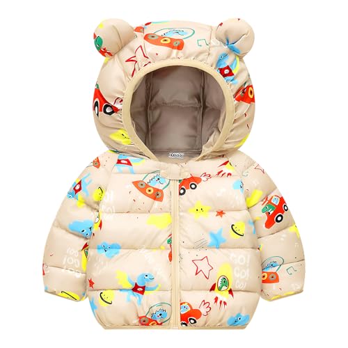 Baogaier Baby Kinder Winter Jacke Mantel Reißverschluss Drucke Muster Kapuzenjacke Winddicht Warm Ultraleicht Oberbekleidung Schneeanzug für Jungen Mädchen 9-12 Monate, GR. 80-86, Beige von Baogaier