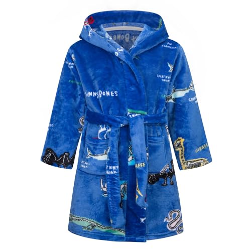 Baogaier Bademantel Kinder Jungen mit Kapuze Flanell, Blau Dinosaurier Morgenmantel Hoodie Roben Weichen Pyjamas Warmen Nachtwäsche 2-Tasche Bathrobe Alter 2-3 Jahre,Gr.92-98 von Baogaier