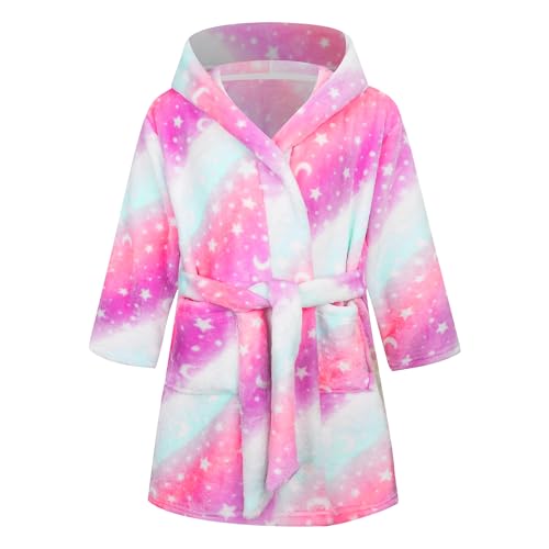 Baogaier Bademantel Mädchen mit Kapuze Morgenmantel Kuschelig Warmen Weichen Pyjamas Kleinkind Fleece Hoodie Roben Nachtwäsche Kinder Nachthemd Geschenke 6-7 Jahre,GR.116-122, Rosa Sterne von Baogaier
