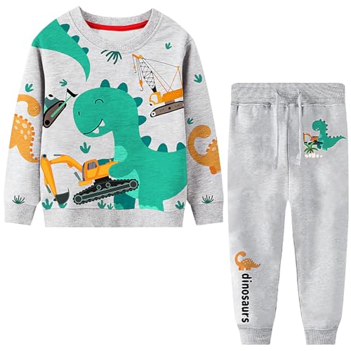 Baogaier Jogginganzug Kinder Jungen Sportanzug Dinosaurier Trainingsanzug Langarm Baumwolle Pullover Anzug Freizeitanzug Grau Sportbekleidung 2-3 Jahre, Gr.104-110 von Baogaier