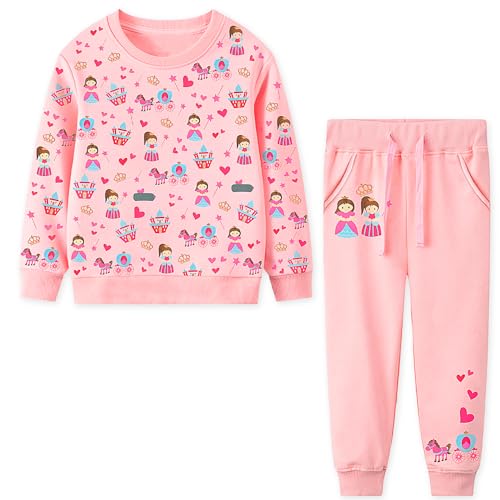 Baogaier Jogginganzug Mädchen Set Baumwolle Trainingsanzug Rosa Prinzessin Sweatshirt Langarm Pullover tops + Jogginghose 2-Teilig Kostüm Sportanzug Kleidung Kinder Gr. 116-122 von Baogaier