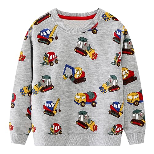 Baogaier Jungen Sweatshirts Langarm Pullover Kinder Grau Auto Bagger Traktor Shirts Baumwolle Warm Winter Frühling Herbst Oberteile Sport Langarmshirt Activewear Tops Gr.92-98,3T von Baogaier
