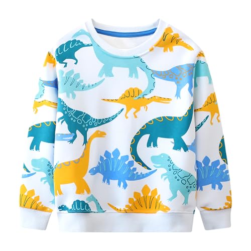 Baogaier Jungen Sweatshirts Langarm Pullover Kinder Weiß Dinosaurier Shirts Baumwolle Warm Winter Frühling Herbst Oberteile Sport Langarmshirt Activewear Tops Gr.98-104,4T von Baogaier