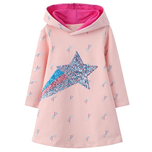 Baogaier Kapuzenpullover Kinder Pailletten Stern Mädchen Hoodie Kleid Baumwolle Langarm Pulloverkleid Kapuze Pullover Kleider Sweatshirt Hoodiekleider Kapuzenkleid Frühling Herbst Winter 4-5 Jahre von Baogaier