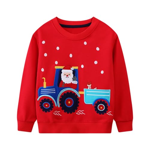 Baogaier Kinder Jungen Mädchen Weihnacht Pullover Sweatshirt Weihnachtsoutfit Weihnachtspuli Christmas Xmas Weihnachtsmann Rot Auto Stickerei Muster Warm Weihnachtskleidung Gr.92-98 von Baogaier