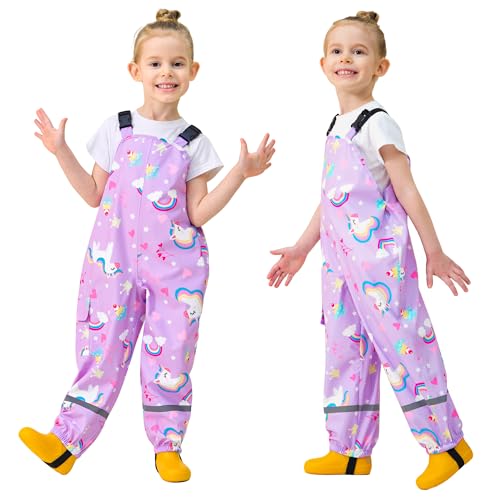 Baogaier Kinder Regenlatzhose Matschhose Mädchen Wind-und wasserdichte Latzhose Leicht Buddelhose Ungefüttert Regenhosen mit Reflektor Outdoor Hosen Regenbekleidung GR.128-134, Rosa Pferd von Baogaier