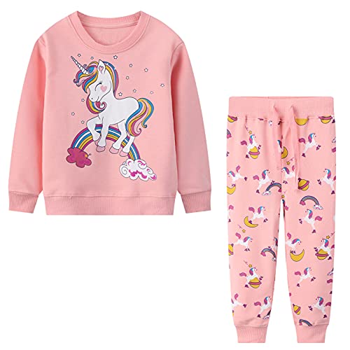 Baogaier Kinder Sportbekleidung Mädchen Trainingsanzug Jogginganzug Sport Set Einhorn Regenbogen Rosa Langarm Baumwolle Pullover Anzug Freizeitanzug Sweatshirt Hose Sportanzug Kleinkind 2-3 Jahre von Baogaier