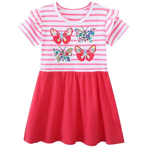 Baogaier Kleid Mädchen Pailletten Kleider Baumwolle Sommerkleid Sommer Frühling Stickerei-Applikation T-Shirt Kinderkleid Gr. 116-122 von Baogaier