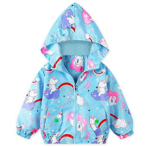 Baogaier Mädchen Jacke mit Gefüttert Softshelljacke Cartoonaufdruck Übergangsjacke Outdoorjacke Kinder Elastischen Atmungsaktiv Winddicht Kapuzenjacke Mantel 4-5 Jahre Gr.104-110 Blau Wolken Bär,120 von Baogaier