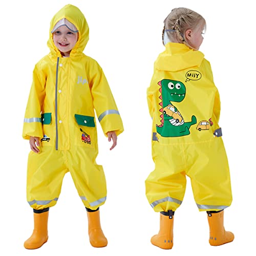 Baogaier Regenanzug Kinder Gelb, Regenjacke Regenhose Overall Set Einteilig Regenmantel mit Kapuze Wasserdicht Atmungsaktiv Leicht zu Trocknen Matschanzug Regenkleidung für Junge Mädchen 4-6 Jahre von Baogaier