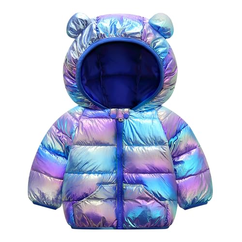 Baogaier Mädchen Jungen Wasserdichte Winterjacke mit Kapuze Saphirblau Regenfest Winddicht Leichter Outdoor Warm Puffer Steppjacke Glänzend Wintermantel Kinder Herbst Kleidung 3-4 Jahre, GR.98-104 von Baogaier