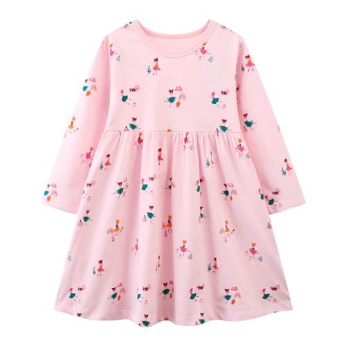 Baogaier Mädchen Kleid Langarmkleider Baumwolle Weich Rosa Kleider Langarm T-Shirt Shirtkleid Casual Kinder Prinzessin Frühling Herbst Outfits,Gr.110-116 von Baogaier