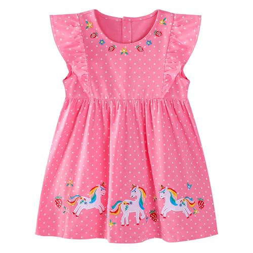 Baogaier Mädchen Kleider Baumwolle Rüschen Ärmel Kinder Rot Pferd Druck Punktmuster Sommerkleid Festliche Casual Freizeitkleid Party Prinzessin Kleid Kleidung, für 6-7 Jahre von Baogaier