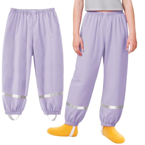 Baogaier Mädchen Matschhose Regenlatzhose Lila Bequem Atmungsaktiv Ungefüttert Wind-und wasserdichte Dünn Leicht Sport Kinder Regenhose Regenbekleidung mit Reflektor, für 9-10 Jahre, GR.134-140 von Baogaier