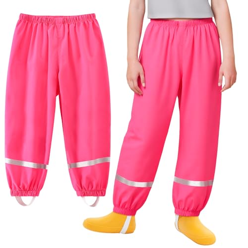 Baogaier Mädchen Matschhose Regenlatzhose Rose Bequem Atmungsaktiv Ungefüttert Wind-und wasserdichte Dünn Leicht Sport Kinder Regenhose Regenbekleidung mit Reflektor, für 1-2 Jahre, GR.86-92 von Baogaier