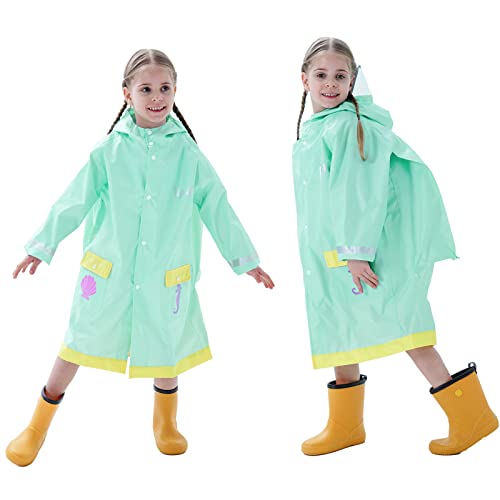 Baogaier Mädchen Regenmantel Kapuze Regenjacke Regen Poncho Regenanzug Einteilig Kinder Grün Atmungsaktiv Regenponcho Wasserdicht Lang Leicht Sport Wandern Arbeit Reißverschluss PVC Outdoor 4-6 Jahre von Baogaier