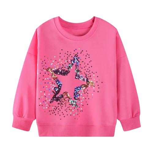 Baogaier Mädchen Sweatshirt Pullover Baumwolle Leichtgewicht Sport Jumper Langarmshirt Tierdruck Kinder Kleidung Langarm Tops 4-5 Jahre, Gr.104-110, Rosa Sternchen Pailletten von Baogaier