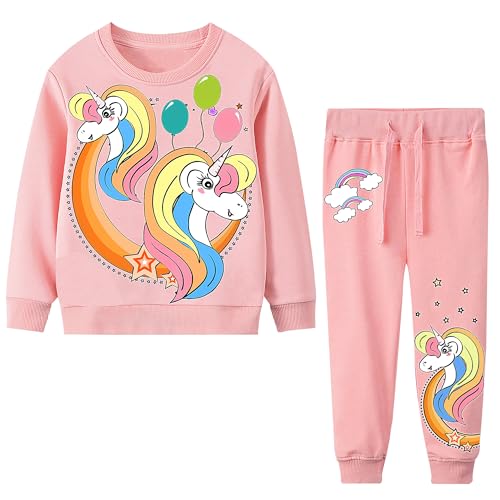 Baogaier Mädchen Trainingsanzug Sportbekleidung Kinder Jogginganzug Sport Set Rosa Gedrucktes Ballon Einhorn Baumwolle Pullover Anzug Freizeitanzug Sweatshirt Trainingshose Sportanzug, GR.104-110 von Baogaier