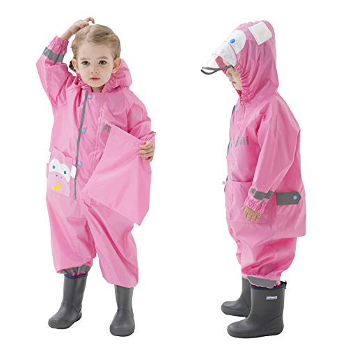 Baogaier Regenmantel Kapuze Baby Mädchen Atmungsaktiv Wasserdicht Leicht Regenanzug Einteilig Outdoor Regenponcho Rosa Affe Overall Regen Softshelljacke für Sport Schulaktivität Kinder 1-2 Jahre S von Baogaier