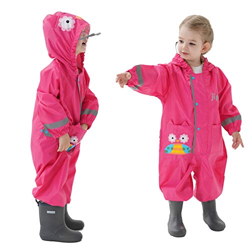 Baogaier Regenmantel Kapuze Mädchen Kinder Atmungsaktiv Wasserdicht Leicht Regenanzug Einteilig Outdoor Regenponcho Overall Regen Softshelljacke für Sport Schulaktivität 2-4 Jahre Rosenrot Eule M von Baogaier