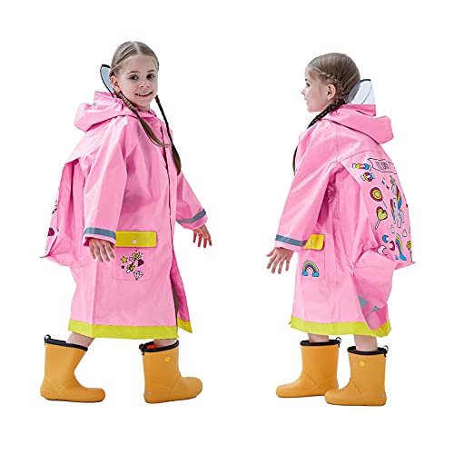 Baogaier Regenmantel Kinder Mädchen Kapuze Regenponcho Regenjacke Regenanzug Einteilig Rosa Atmungsaktiv Wasserdicht Lang Leicht Regen Poncho Jacke Wandern Arbeit Reißverschluss PVC Outdoor 8-12 Jahre von Baogaier