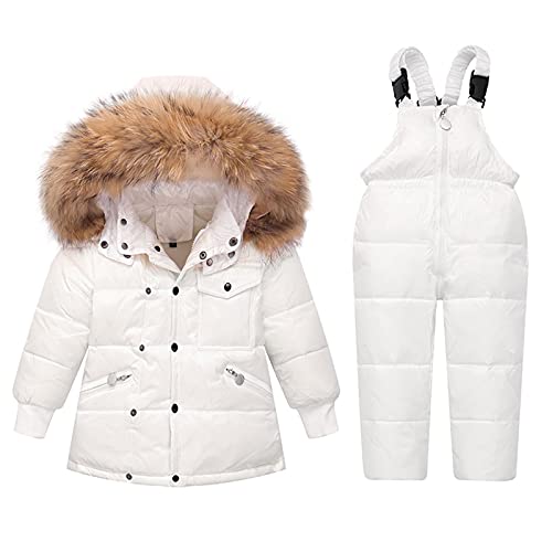 Baogaier Skianzug Set Mädchen Schneeanzug Winter Daunenjacke mit Kapuze + Schneehose Wasserdicht Skijacke Skihose 2 Stück Outfits Leicht Outdoor Bekleidungsset Kinder Kleinkinder 4-5 Jahre Weiß von Baogaier