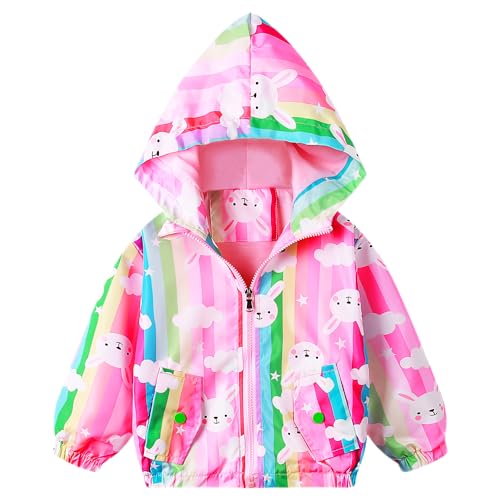Baogaier Softshelljacke Mädchen Jacke mit Weich Futter Streifen Häschen Tier Aufdruck Übergangsjacke Outdoorjacke Kinder Atmungsaktiv Winddicht Leichte Gr. 98-104, Kapuzenjacke Mantel,110 von Baogaier