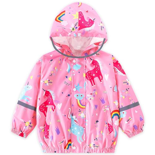 Baogaier Softshelljacke Mädchen Wasserdicht Jacke mit Mesh Futter, Rosa Pferd Aufdruck Übergangsjacke Outdoorjacke Kinder Winddicht mit Reflektierender Kapuzenjacke Mantel 3 4 Jahre, GR.98 104 von Baogaier