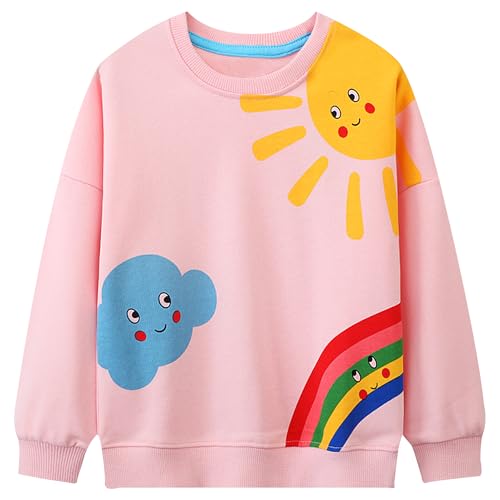 Baogaier Sweatshirt Mädchen Pullover Baumwolle Leichtgewicht Süß Sweater Sport Langarmshirt Rosa Sonne Regenbogen Druck Kinder Kleidung Langarm Rundhalsausschnitt Tops 4-5 Jahre, Gr.104-110 von Baogaier