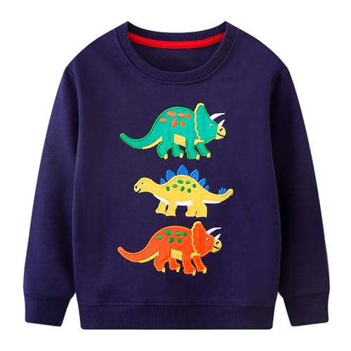 Baogaier Sweatshirts Jungen Baumwolle Langarm Pullover Kinder Marineblau Dinosaurier Shirts Warm Winter Frühling Herbst Oberteile Sport Langarmshirt Activewear Tops Gr.98-104,4T von Baogaier