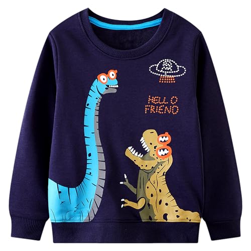 Baogaier Sweatshirts Jungen Langarm Rundhalsausschnitt Pullover Kinder Marineblau Dinosaurier Baumwolle Warm Winter Frühling Herbst Oberteile Sport Langarmshirt Activewear Tops Gr.110-116,6T von Baogaier