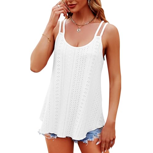 Baogaier Tank Top Damen Sommer Spaghetti Oberteile Ärmellos Lässiges Rundhalsausschnitt Sommershirt Cami Blusentop Spaghettiträger Basic Tanktops Camisole Sommer Tops Shirts, Weiß,M von Baogaier