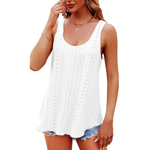 Baogaier Top Tank Damen Sommer Lässiges Ärmellose Lockerer Schnitt Oberteile mit Ösen Rundhals Shirt Cami Blusen Schwarz Basic Falten Locker Casual Tanktops Camisole Sommershirt, S von Baogaier
